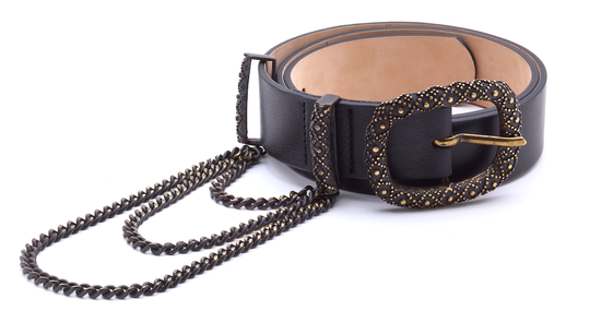 ? Black Leather Chain Belt