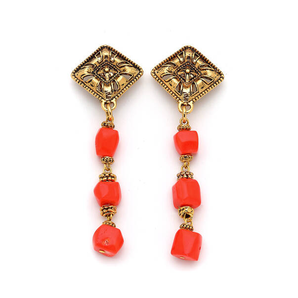 Agni Pink Coral Natural Stone Earrings - 1