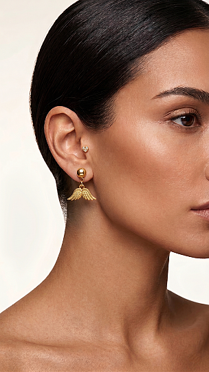 Ailes Wing Charm Gold Plated Pinned Earrings - (1)