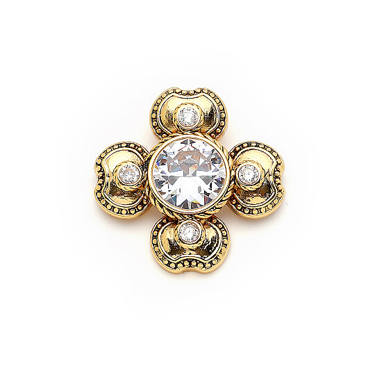 Fleur Crystal Grande Zirkon & Altın Kaplama Broş - 