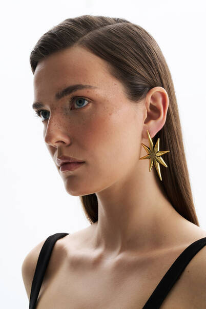 Algol Gold Plated Pinned Earrings - 2