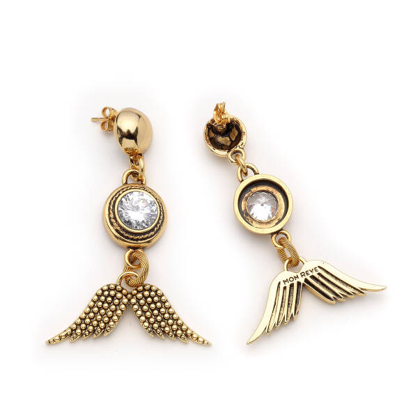 Alinor Wing Charm Gold Plated Pinned Earrings - 2