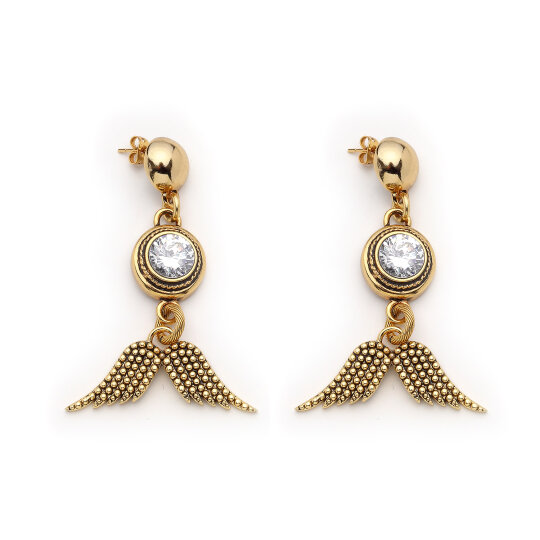 Alinor Wing Charm Gold Plated Pinned Earrings - 