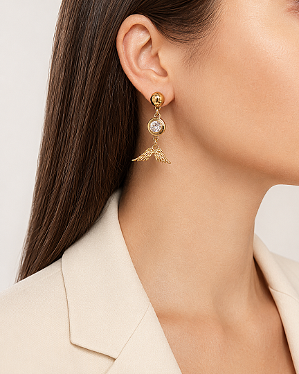 Alinor Wing Charm Gold Plated Pinned Earrings - (1)
