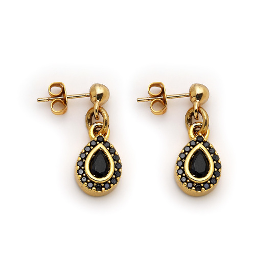 All In Black Zircon Pinned Earrings 