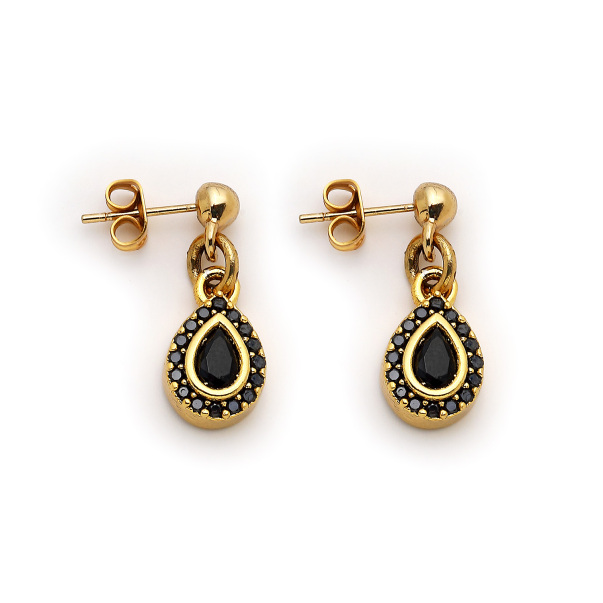 All In Black Zircon Pinned Earrings - 1