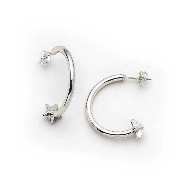 Alligned Silver Plated Pinned Earrings - 1