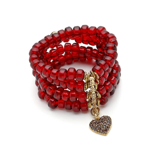 Althea Zircon Heart Charm Gold Plated Glass Bead Bracelet - 1