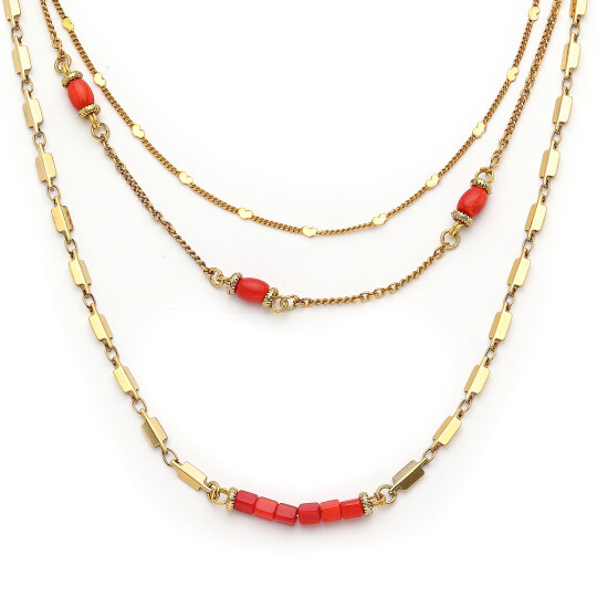 Amalfi Zincir Mercan Doğaltaş Kolye - (1)