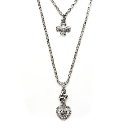 Amar Et Seedling Clover Heart Charm Silver Plated Necklace - (1)