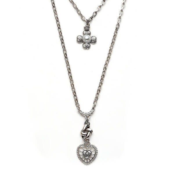 Amar Et Seedling Clover Heart Charm Silver Plated Necklace - 2