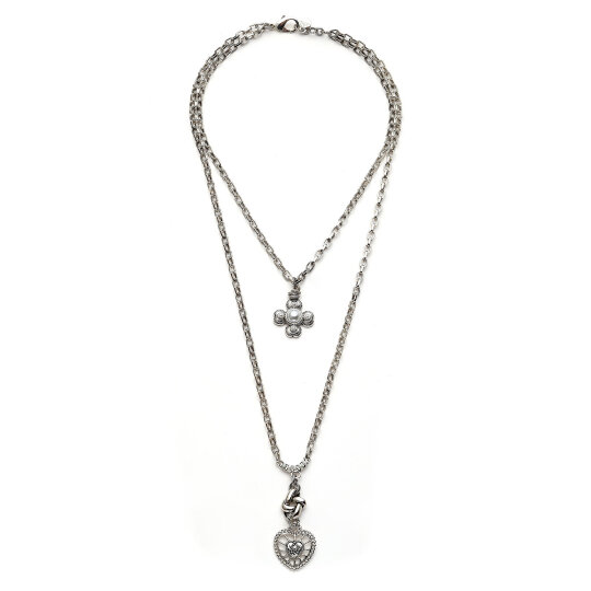 Amar Et Seedling Clover Heart Charm Silver Plated Necklace - 