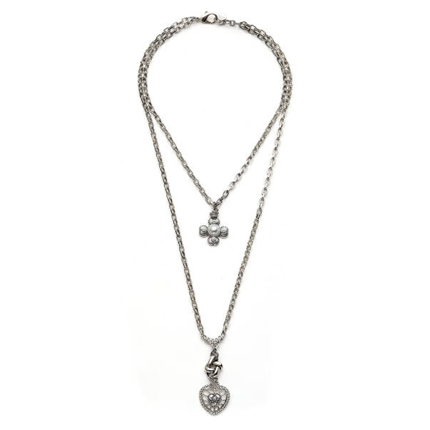 Amar Et Seedling Clover Heart Charm Silver Plated Necklace - 1