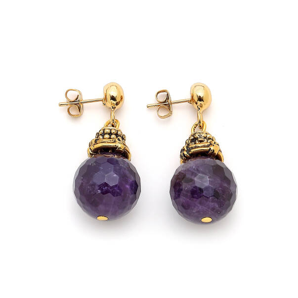 Amethyst Doğaltaş İğneli Küpe - 1