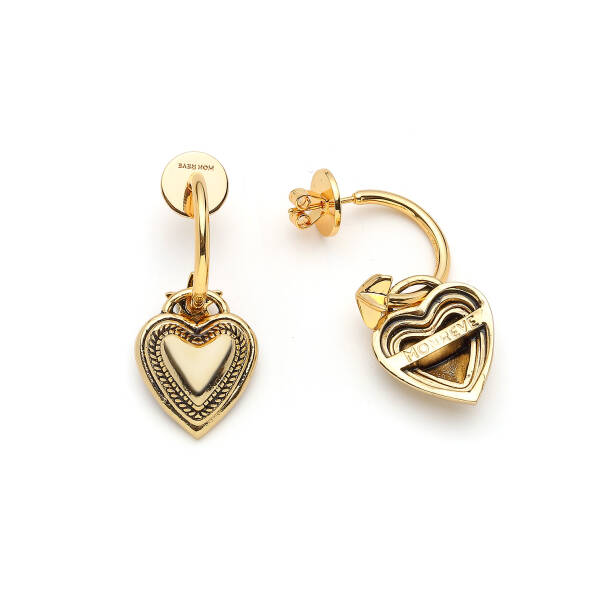 Amorae Heart Charm Gold Plated Pinned Earrings - 2