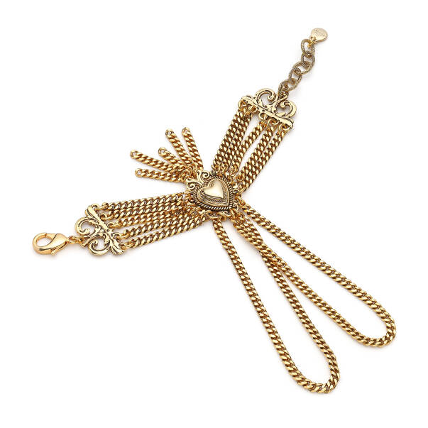 Amorea Heart Charm Gold Plated Chain Hand Bracelet - 1