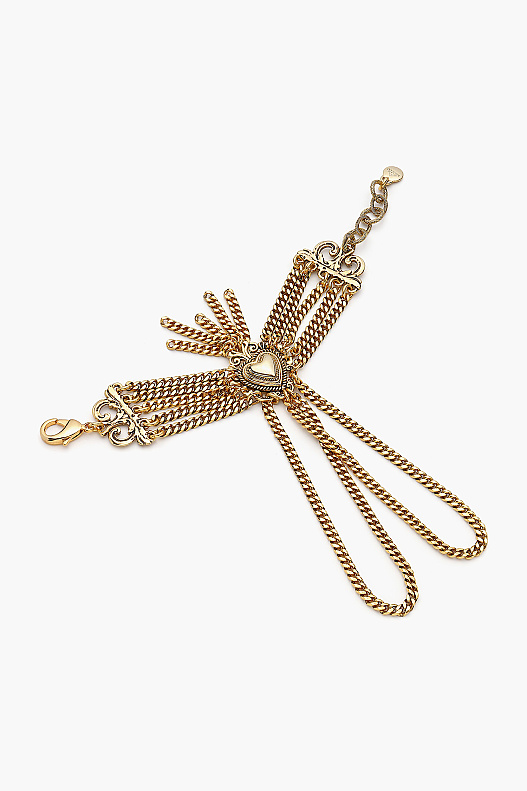 Amorea Heart Charm Gold Plated Chain Hand Bracelet - 