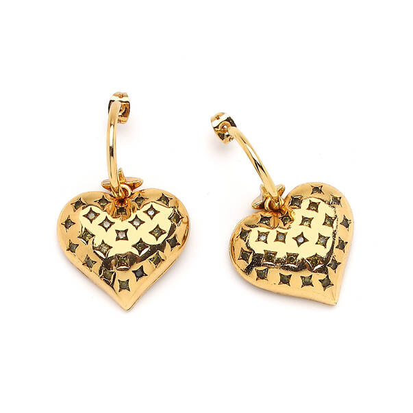 Amour Gold Plated Heart Charm Pinned Earrings - 1