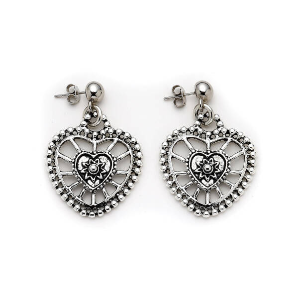 Amour Gümüş Kaplama Kalp Charm İğneli Küpe - 2