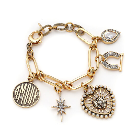 Amour Heart, North Star, Horseshoe & Drop Charm Chain Bracelet - 