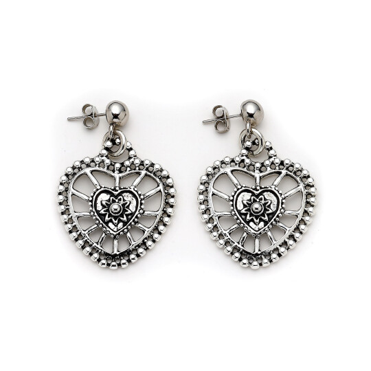 Amour Silver Plated Heart Charm Pinned Earrings - (1)