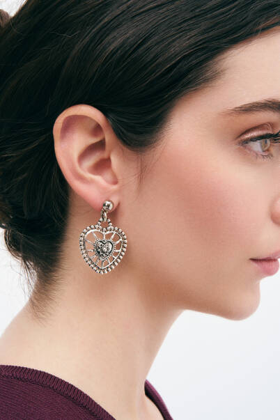 Amour Silver Plated Heart Charm Pinned Earrings - 1