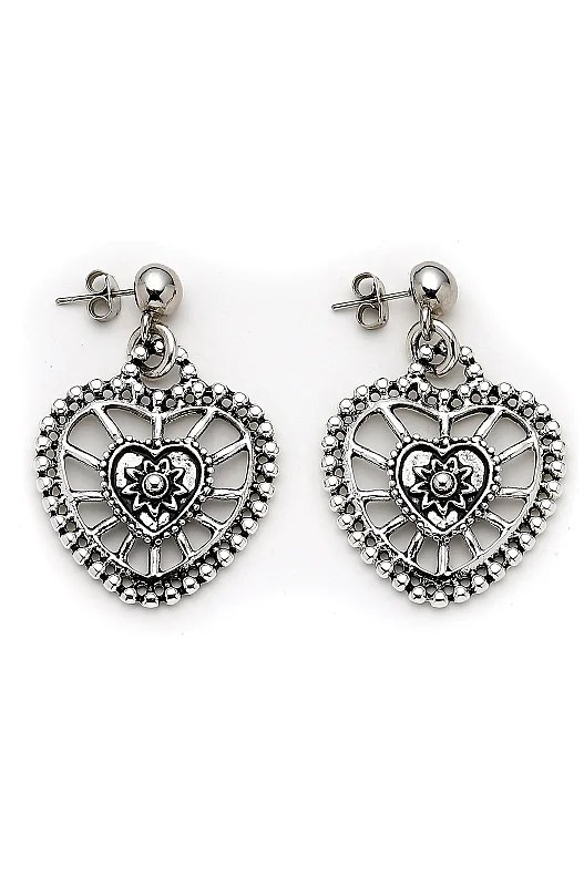 Amour Silver Plated Heart Charm Pinned Earrings - (1)