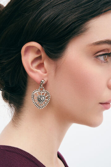 Amour Silver Plated Heart Charm Pinned Earrings - 