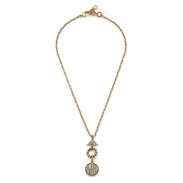 Amour Wings Zirkon Kanat Charm Altın Kaplama Zincir Kolye - 1