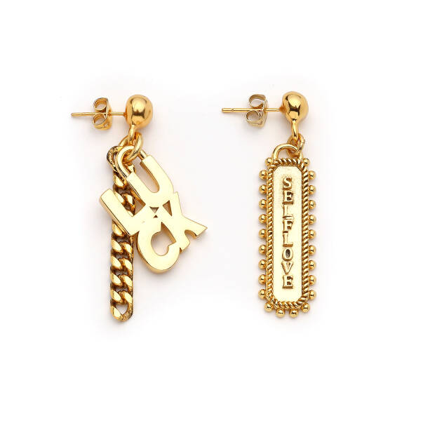 Aneska Şans Charm Altın Kaplama İğneli Küpe - 1