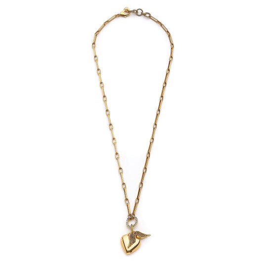 Angelo Wing and Heart Charm Gold Plated Chain Necklace - 