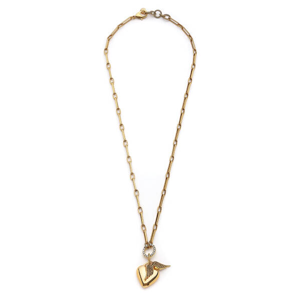 Angelo Wing and Heart Charm Gold Plated Chain Necklace - 1