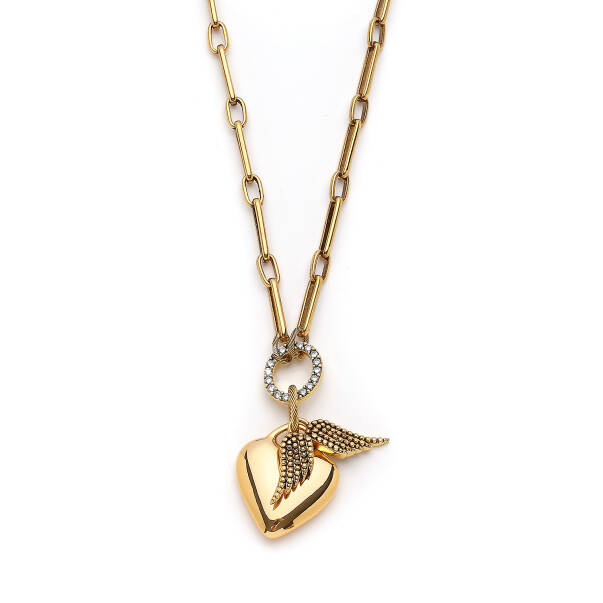 Angelo Wing and Heart Charm Gold Plated Chain Necklace - 2