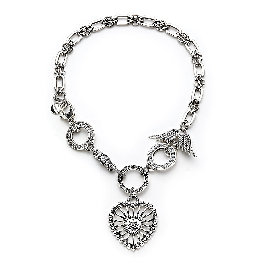 Angie Heart & Wing Charm Silver Plated Chain Necklace - 