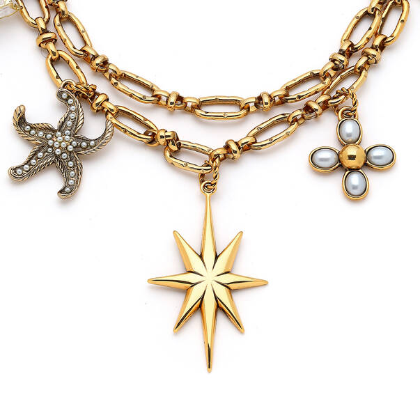 Aphrodite Gold Plated Star, Clover Charm Multi-Chain Necklace - 3