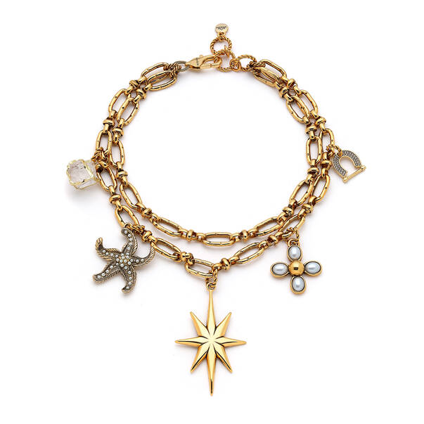 Aphrodite Gold Plated Star, Clover Charm Multi-Chain Necklace - 1