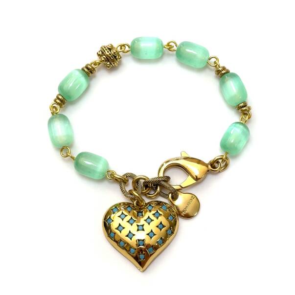 Aqua Dreams Turquoise Selenite Natural Stone Heart Charm Bracelet - 2