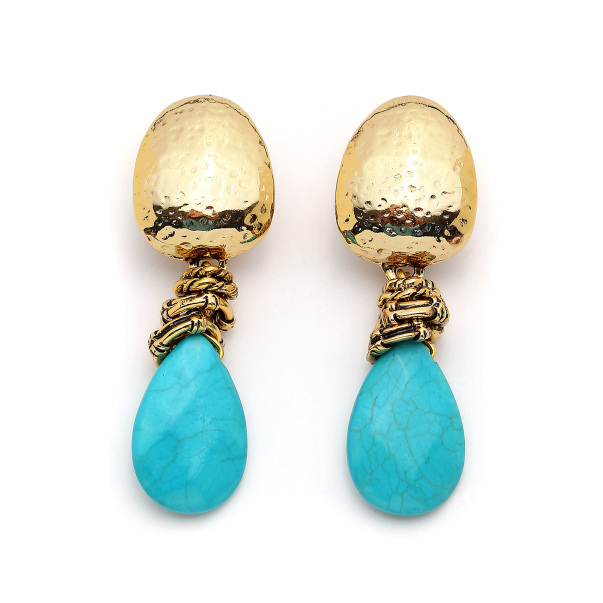 Aqua Drops Turquoise Natural Stone Clip-On Earrings - 2