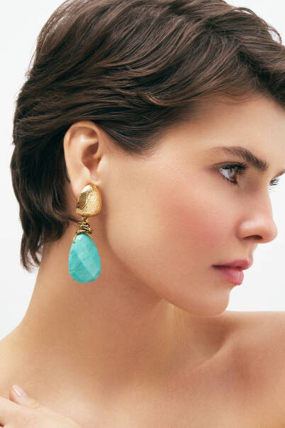 Aqua Drops Turquoise Natural Stone Clip-On Earrings - 1