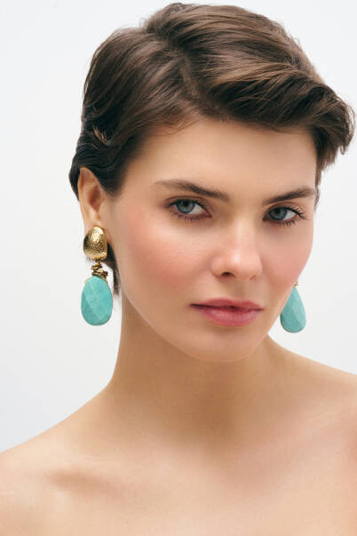 Aqua Drops Turquoise Natural Stone Clip-On Earrings - 3