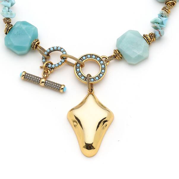Aqua Glow Amazonit,Larimar Altın Kaplama Charm Kolye - 3