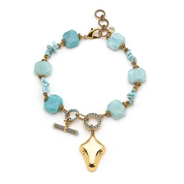 Aqua Glow Amazonit,Larimar Altın Kaplama Charm Kolye - 1