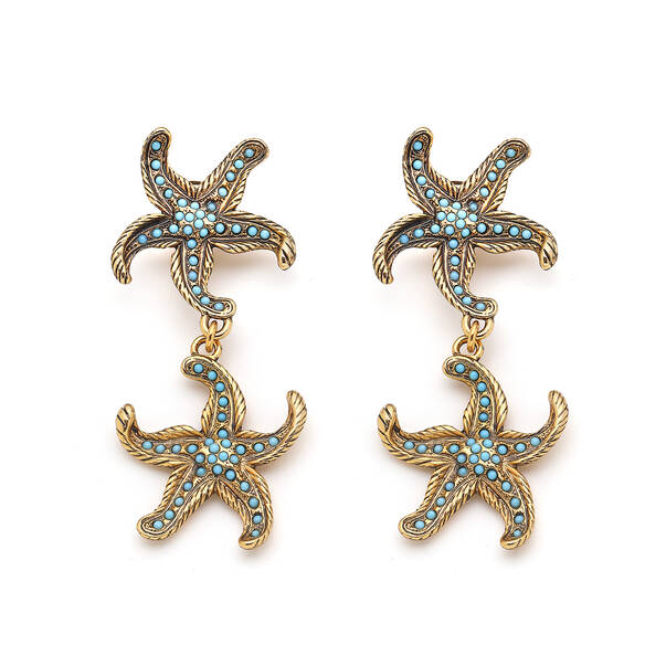 Aqualuxe Turquoise Gold Plated Starfish Clip-On Earrings - 1