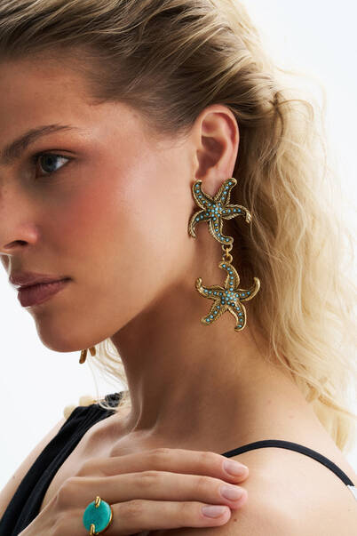 Aqualuxe Turquoise Gold Plated Starfish Clip-On Earrings - 6