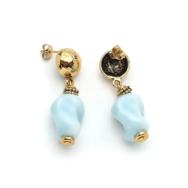 Aqualyn Glass Bead Gold Plated Pinned Earrings - 3