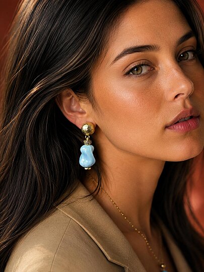 Aqualyn Glass Bead Gold Plated Pinned Earrings - (1)