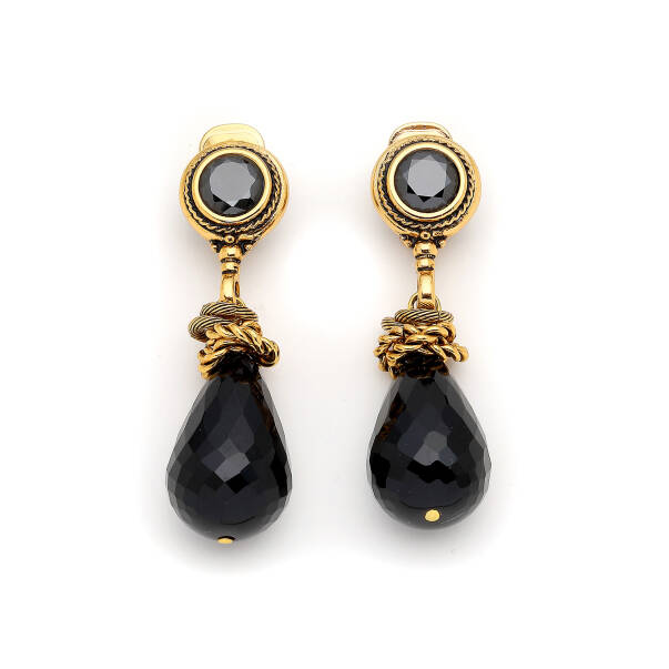 Aria Onyx Gold Plated Pinned Earrings - 1