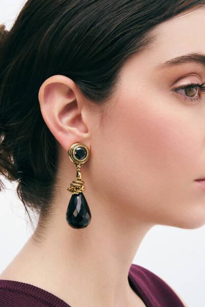 Aria Onyx Gold Plated Pinned Earrings - 2