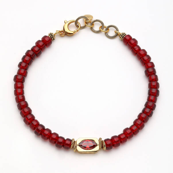 Aria Zircon Eye Charm Gold Plated Glass Bead Necklace - 1