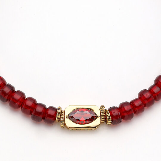 Aria Zircon Eye Charm Gold Plated Glass Bead Necklace - (1)